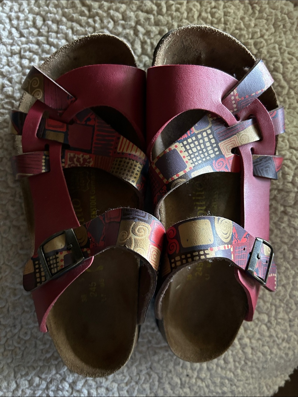 Papillio by Birkenstock Women's Brick Red Patterned Dual-Strap Slide Sandals Sz7